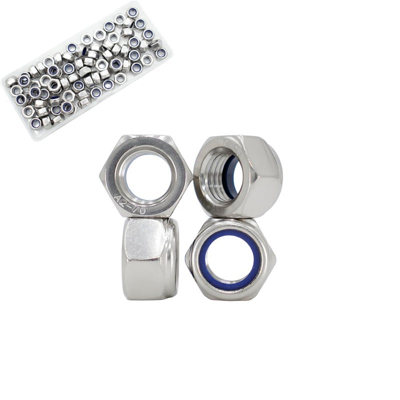 STORMCUBE M6x1mm Nylon Insert Hex Lock Nuts 80 Pack 304 Stainless Steel DIN985 Self-Locking Nylon Lock Nuts Plain Finish for Industrial Construction Fasteners - Image 1
